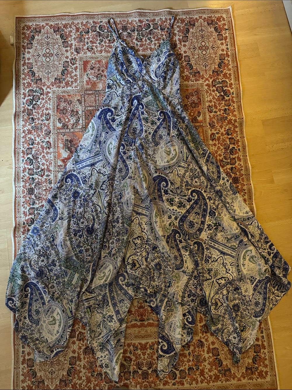 Bohemian Blue Paisley Spaghetti-Strap Maxi Dress